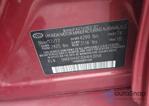 2013 Hyundai Sonata Gls from USA, damaged, VIN 5NPEB4AC2DH643958